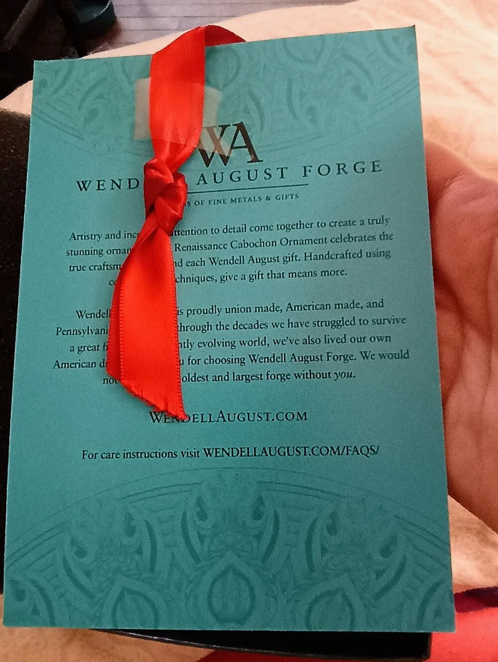 Wendell August Forge Handcrafted Metal Medallion Ornament with Peach Cabochon Ce